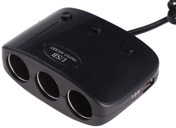 Разветвитель гнезда прикуривателя с 3мя выключ USB-14